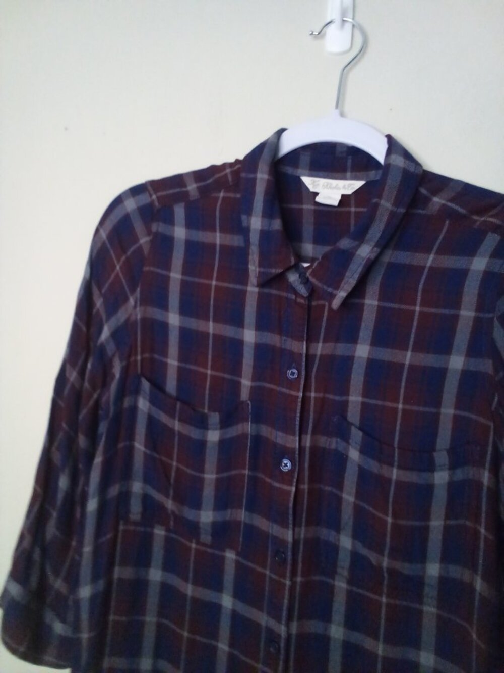 Khakis & Co Women S Button Up 3/4 Sleeve Pockets Plaid Red Blue - Picture 4 of 15